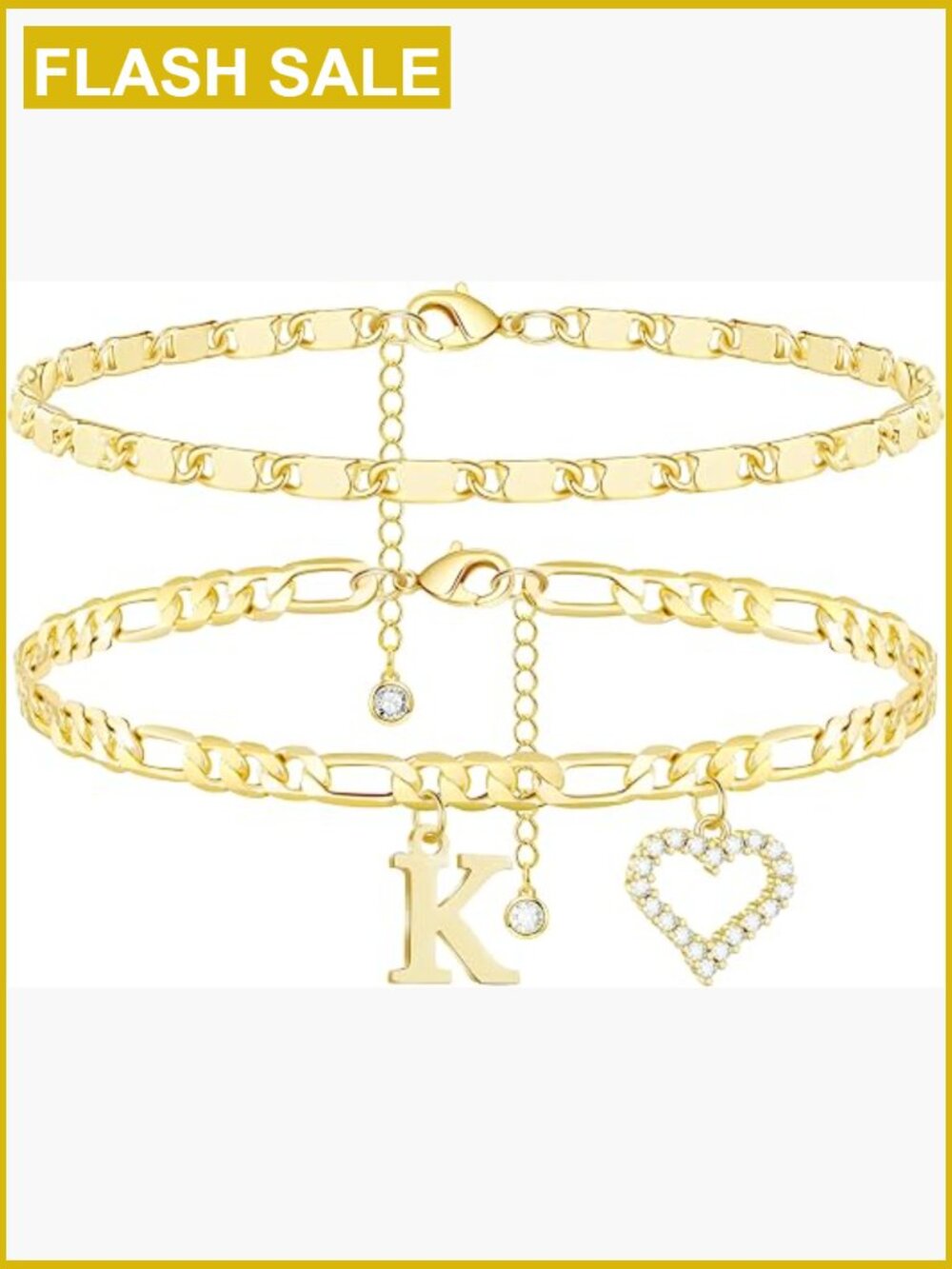 Initial Ankle Bracelets for Women Waterproof 14K Gold Plated Dainty Layered